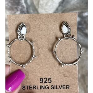 Native Style White Buffalo Turquoise Sterling Silver Hoop Earrings Southwest